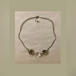 Handmade silver tone choker necklace with shiny glass beads